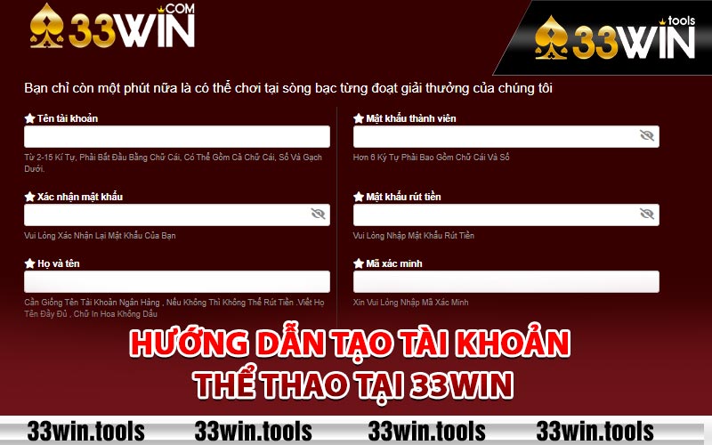 Hướng dẫn tạo tài khoản thể thao tại 33Win